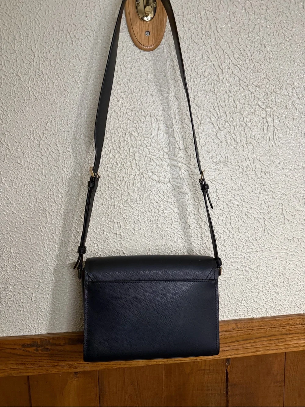 Michael Kors Black Leather Crossbody with Gold MK Emblem